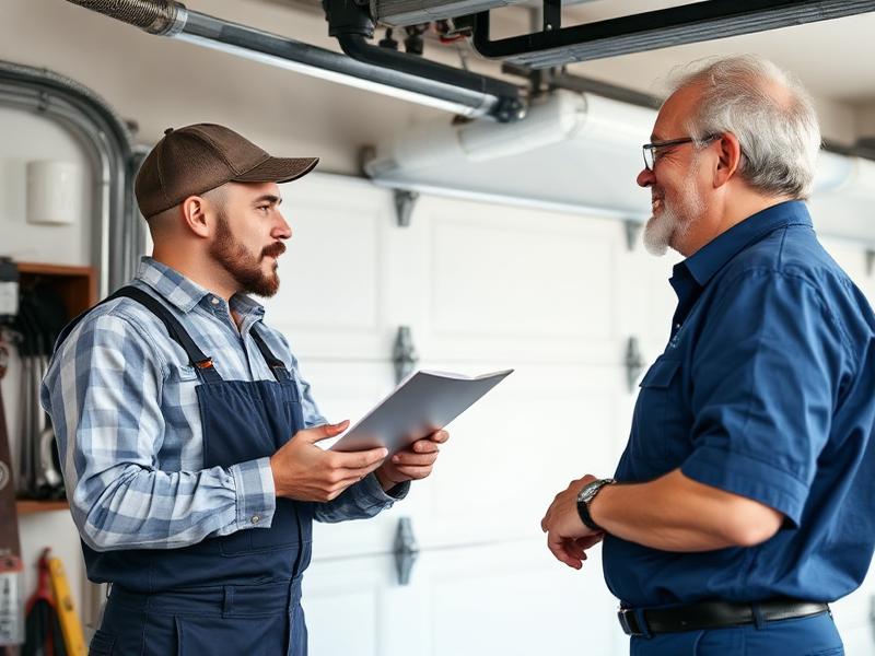 Turkey Garage Doors technician consulting with homeowner